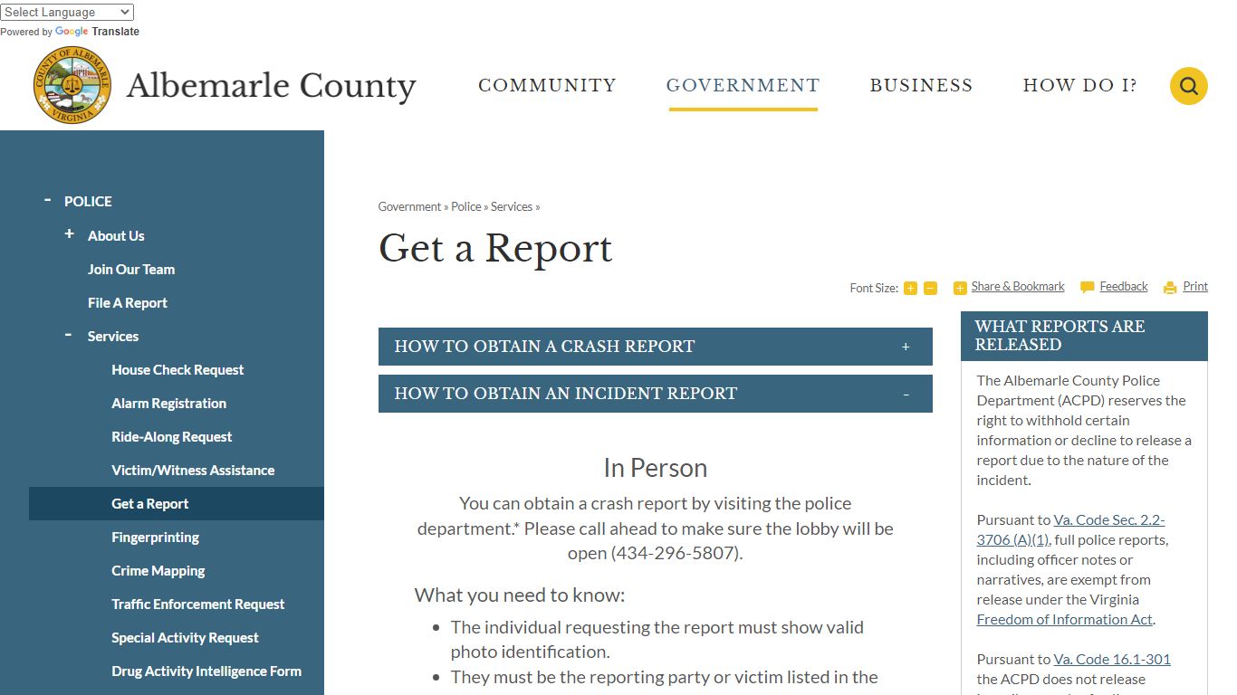 Get a Report | Albemarle County, VA