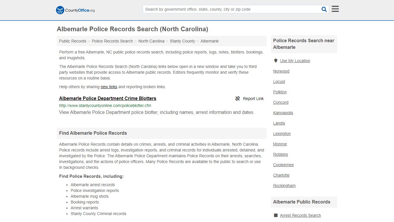 Police Records Search - Albemarle, NC (Accidents & Arrest Records)