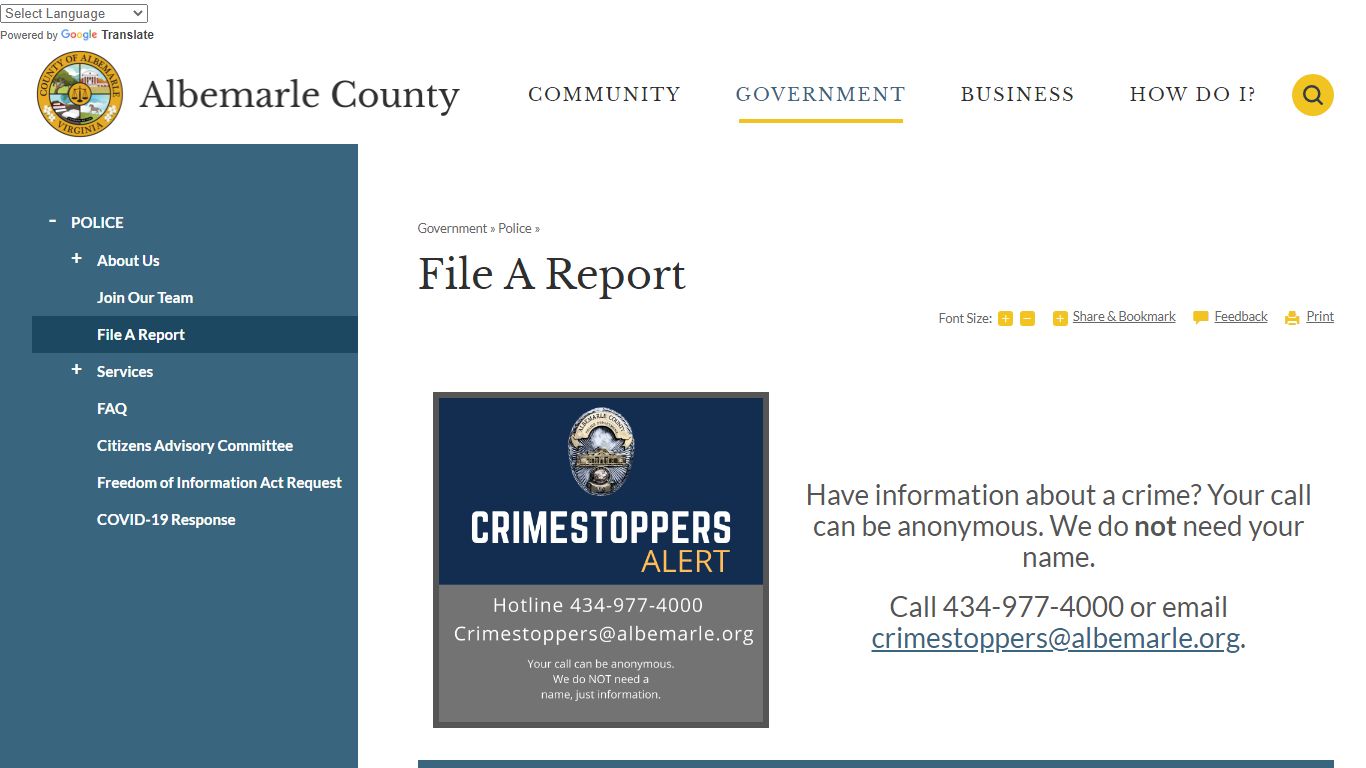 File A Report | Albemarle County, VA